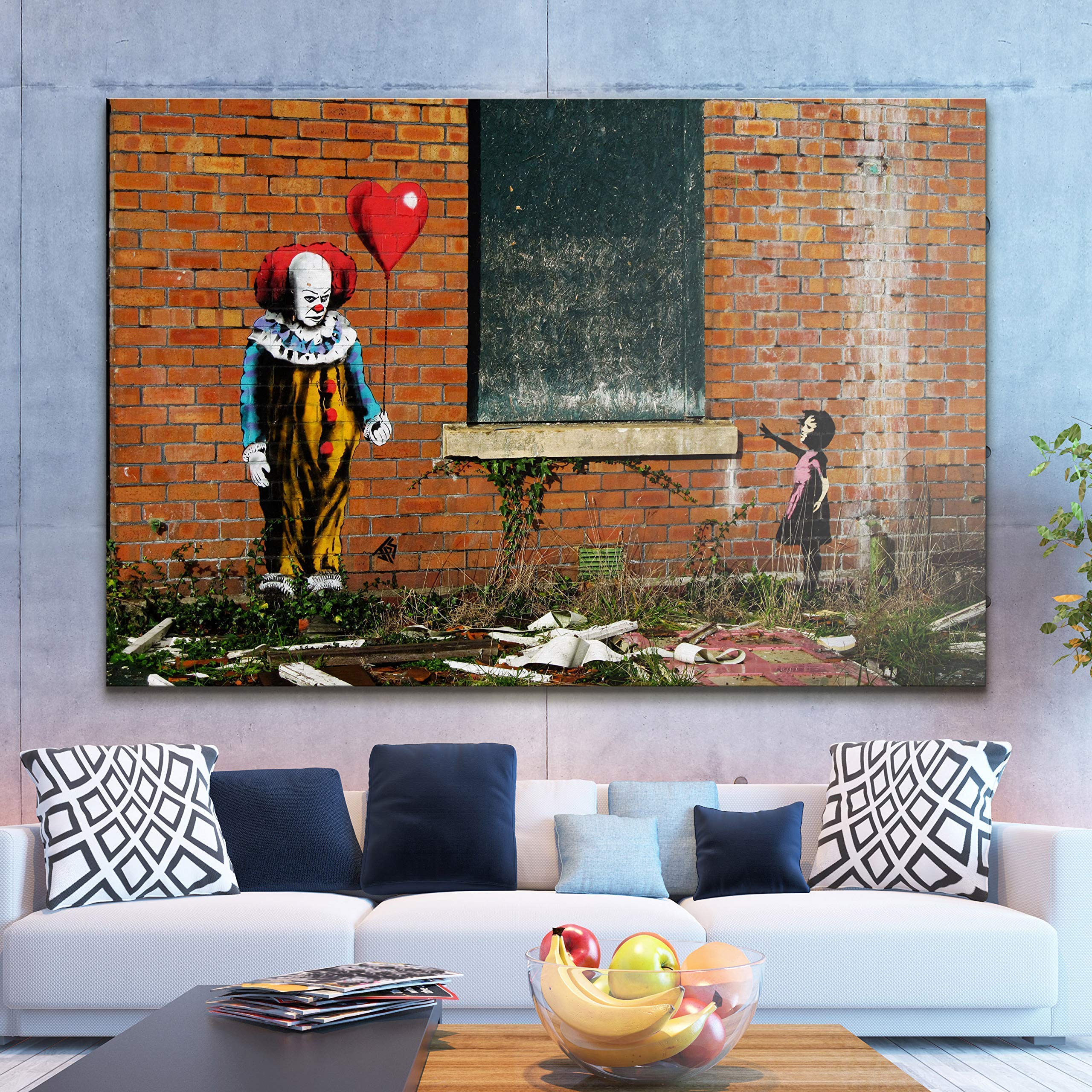 Amazon.com: Banksy Clown with Red Balloon Sad Girl Wall Art